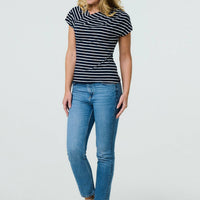Striped Asymmetric Short Sleeve Top
