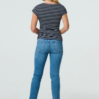 Striped Asymmetric Short Sleeve Top
