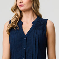 Lace Trim Sleeveless V-Neck Blouse