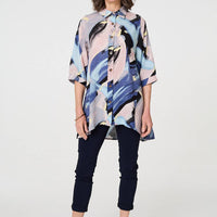 Brushstroke Print Collared Relaxed Shirt