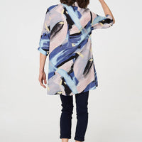 Brushstroke Print Collared Relaxed Shirt