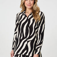 Zebra Print Long Sleeve Relaxed Shirt