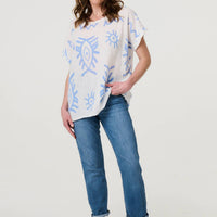 Printed Short Sleeve Relaxed Blouse