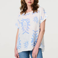 Printed Short Sleeve Relaxed Blouse
