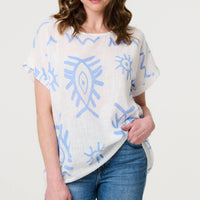 Printed Short Sleeve Relaxed Blouse