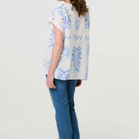Printed Short Sleeve Relaxed Blouse