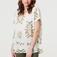 Printed Short Sleeve Relaxed Blouse