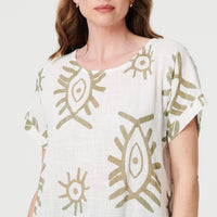 Printed Short Sleeve Relaxed Blouse