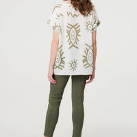 Printed Short Sleeve Relaxed Blouse