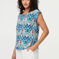 Printed Cap Sleeve Relaxed Blouse Top