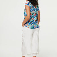 Printed Cap Sleeve Relaxed Blouse Top