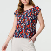 Printed Relaxed Cap Sleeve Shell Top