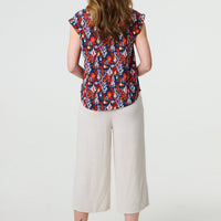 Printed Relaxed Cap Sleeve Shell Top