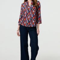 Printed Relaxed 3/4 Sleeve Blouse Top