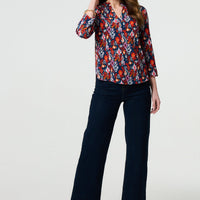 Printed Relaxed 3/4 Sleeve Blouse Top