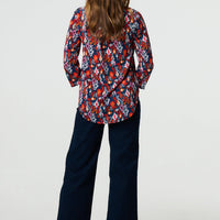 Printed Relaxed 3/4 Sleeve Blouse Top