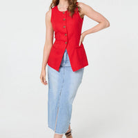Sleeveless Button Front Waistcoat Top