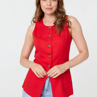Sleeveless Button Front Waistcoat Top