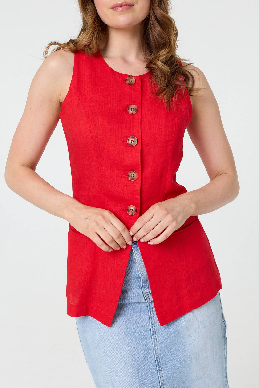 Sleeveless Button Front Waistcoat Top