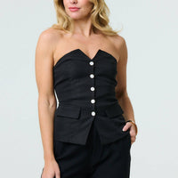 Button Front Strapless Waistcoat Vest Top