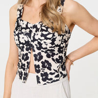 Floral Sleeveless Split Front Crop Top