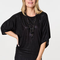 Metallic 3/4 Batwing Sleeve Top