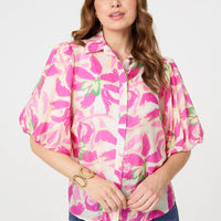Floral Puff Sleeve Collared Shirt