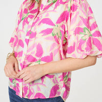 Floral Puff Sleeve Collared Shirt
