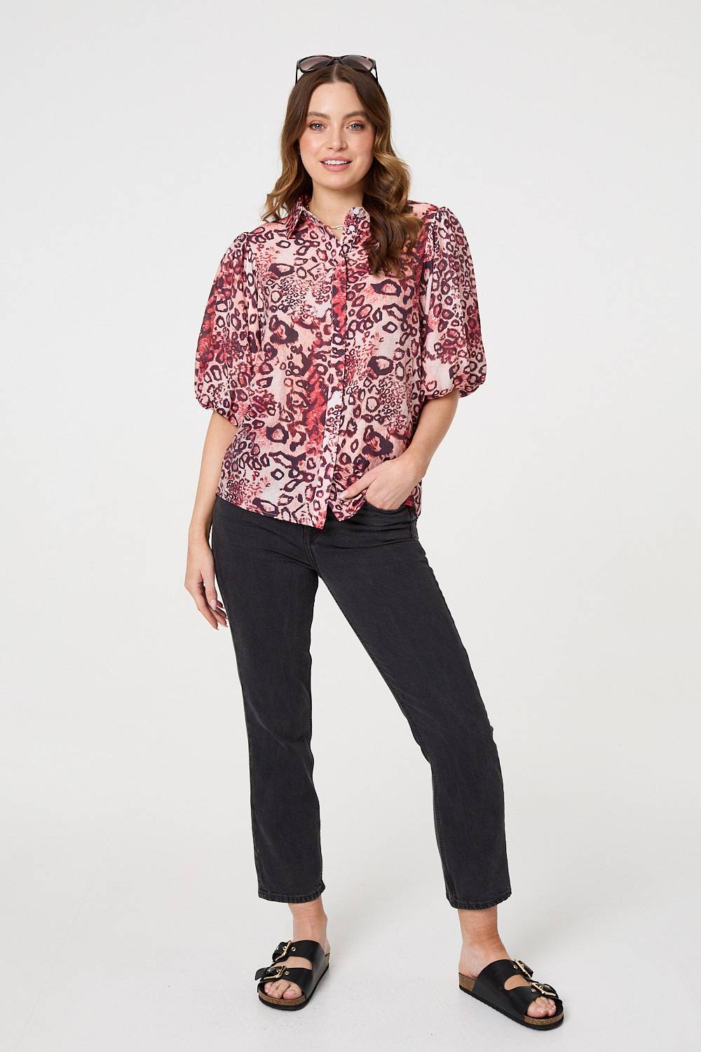 Animal Print Puff Sleeve Shirt