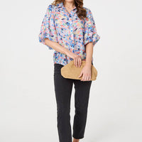Printed Puff Sleeve Collared Shirt