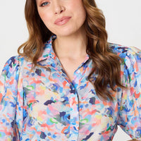 Printed Puff Sleeve Collared Shirt