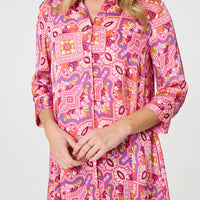 Mosaic Print 3/4 Sleeve Longline Blouse