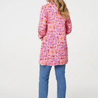 Mosaic Print 3/4 Sleeve Longline Blouse