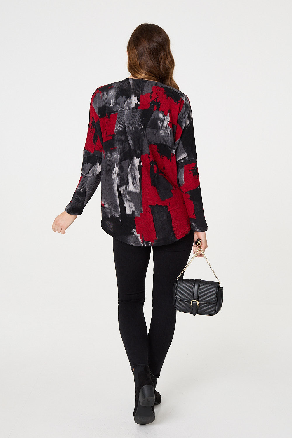 Abstract Zip Front Long Sleeve Top