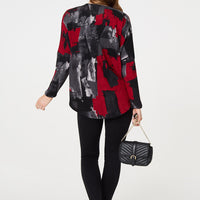 Abstract Zip Front Long Sleeve Top