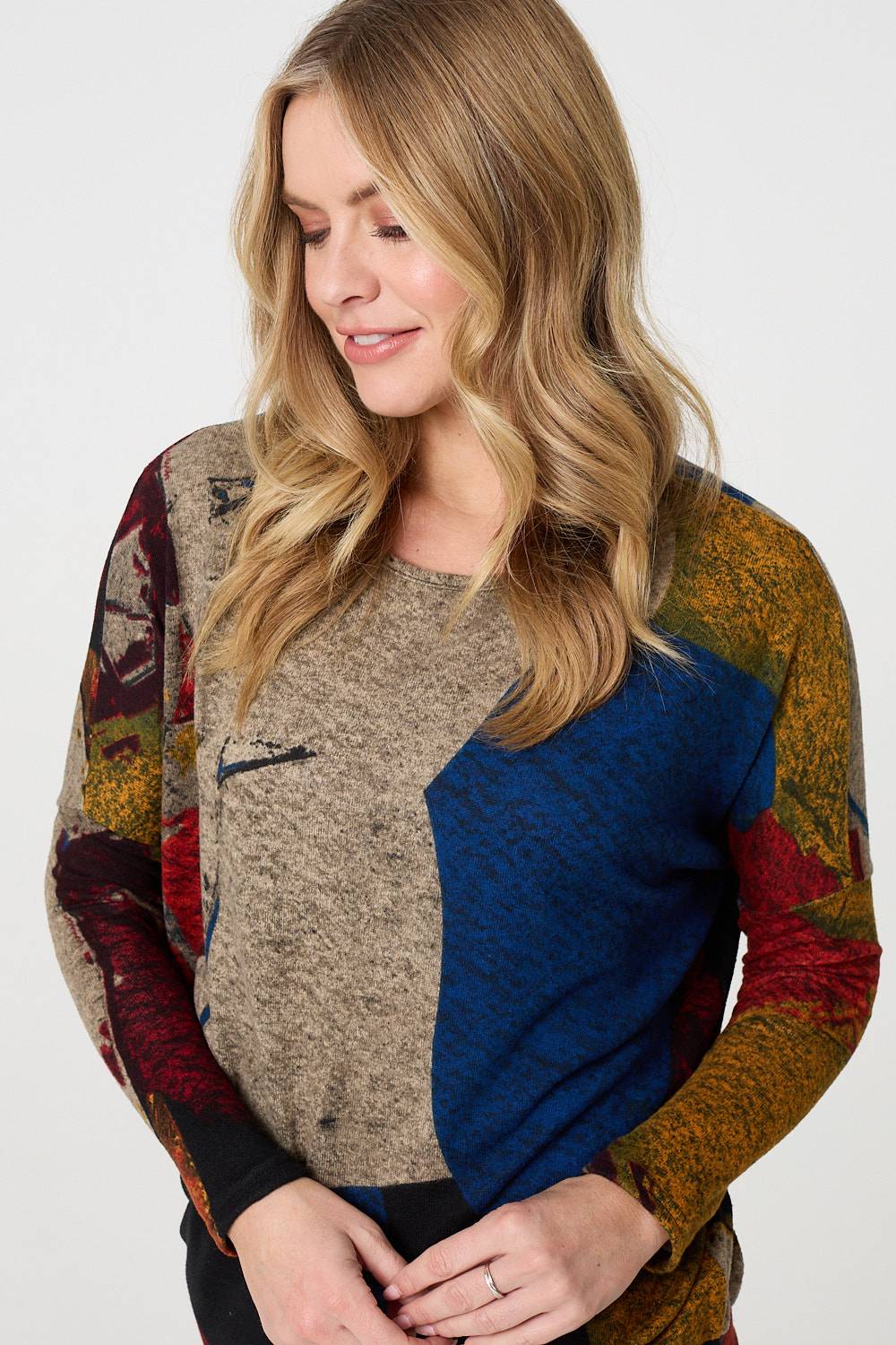 Abstract Long Sleeve Relaxed Knit Top
