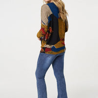 Abstract Long Sleeve Relaxed Knit Top