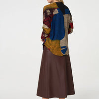 Abstract Zip V-Neck Long Sleeve Relaxed Top