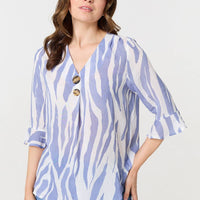 Animal Print 3/4 Flared Sleeve Blouse