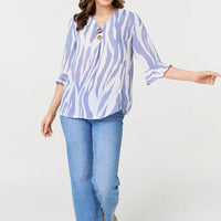 Animal Print 3/4 Flared Sleeve Blouse