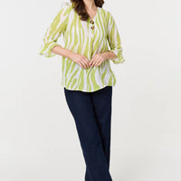 Animal Print 3/4 Flared Sleeve Blouse