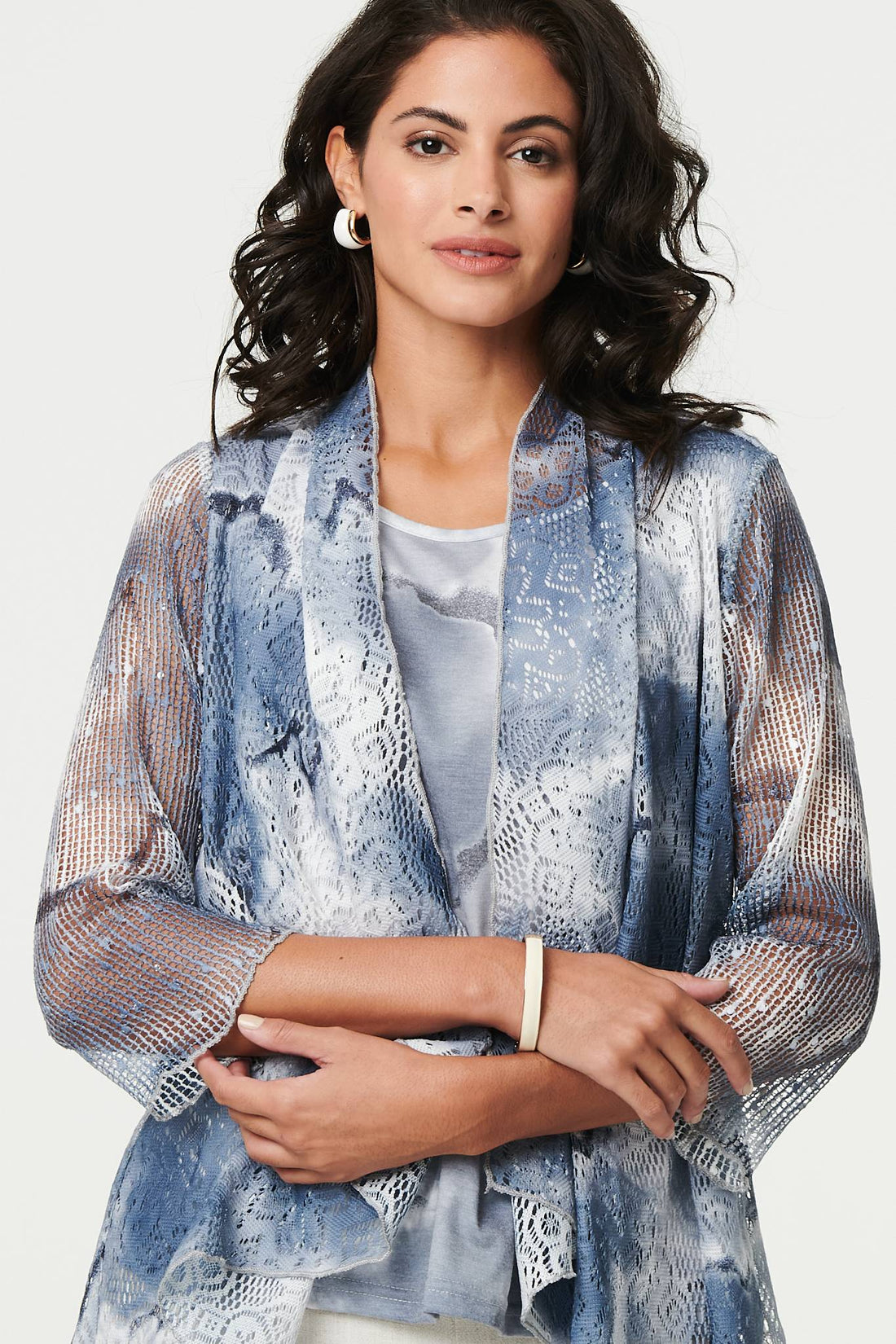 Tie Dye Semi Sheer Crochet Waterfall Top