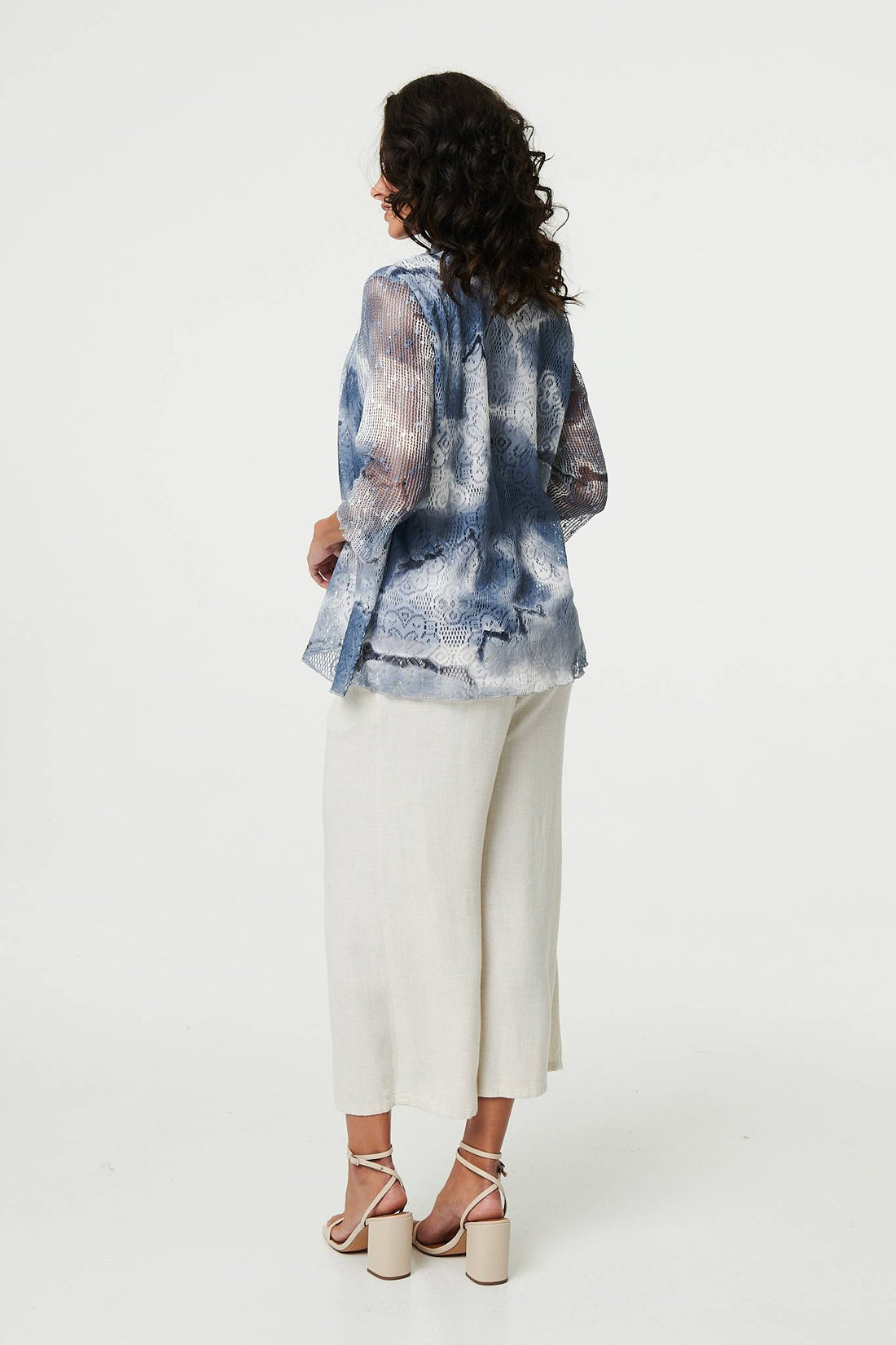 Tie Dye Semi Sheer Crochet Waterfall Top