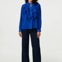 Ruffled Long Sleeve Semi Sheer Blouse