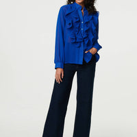 Ruffled Long Sleeve Semi Sheer Blouse
