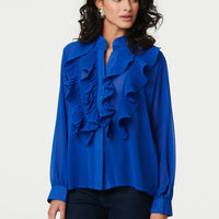 Ruffled Long Sleeve Semi Sheer Blouse
