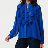 Ruffled Long Sleeve Semi Sheer Blouse