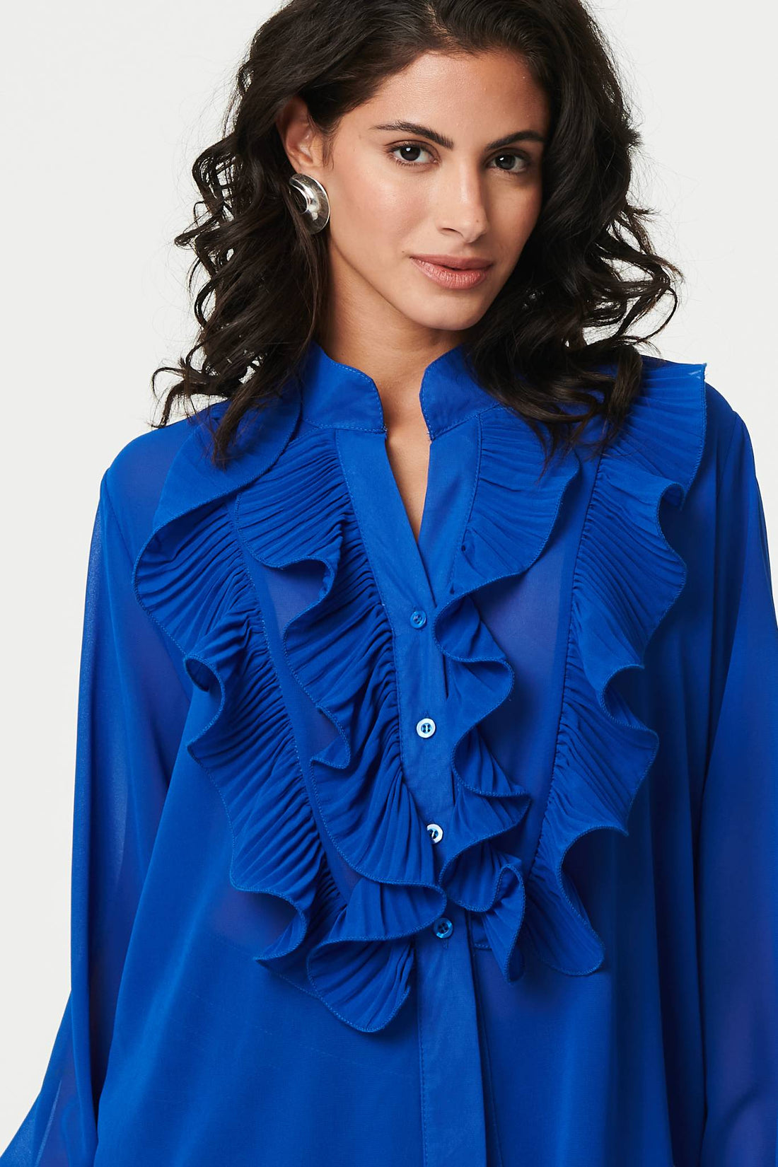 Ruffled Long Sleeve Semi Sheer Blouse