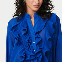 Ruffled Long Sleeve Semi Sheer Blouse