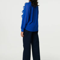 Ruffled Long Sleeve Semi Sheer Blouse